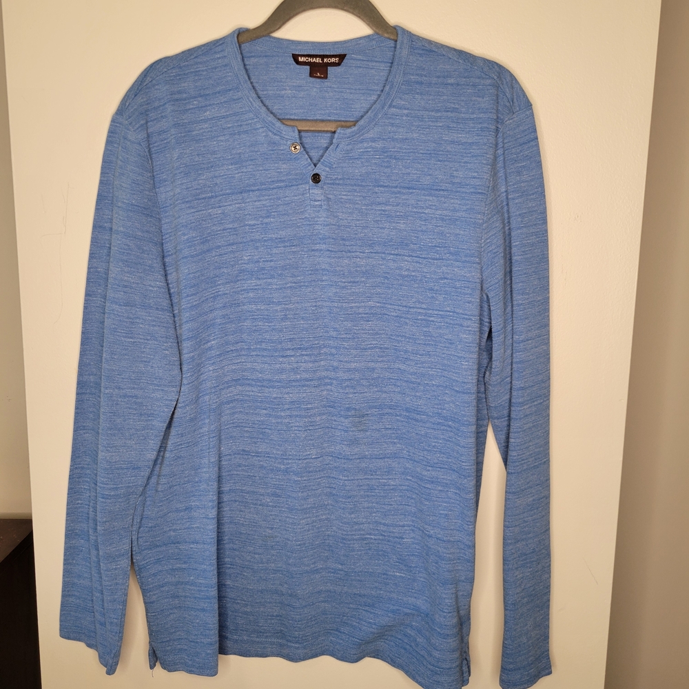 Michael Kors Blue Heather Henley Long Sleeve Shirt Sz. L